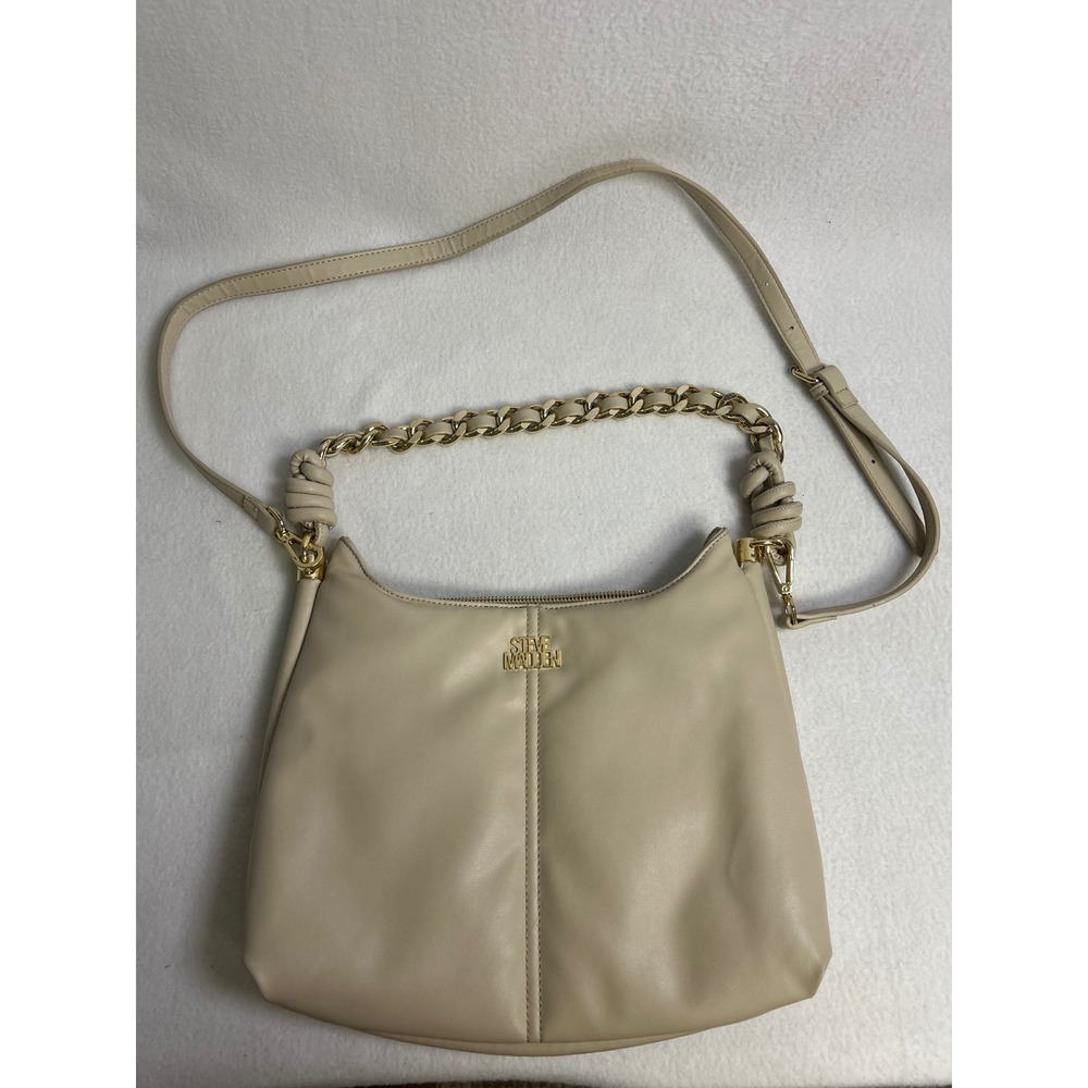 Chic Modern Steve Madden Womens OS Beige Faux Leather Chain Crossbody Bag